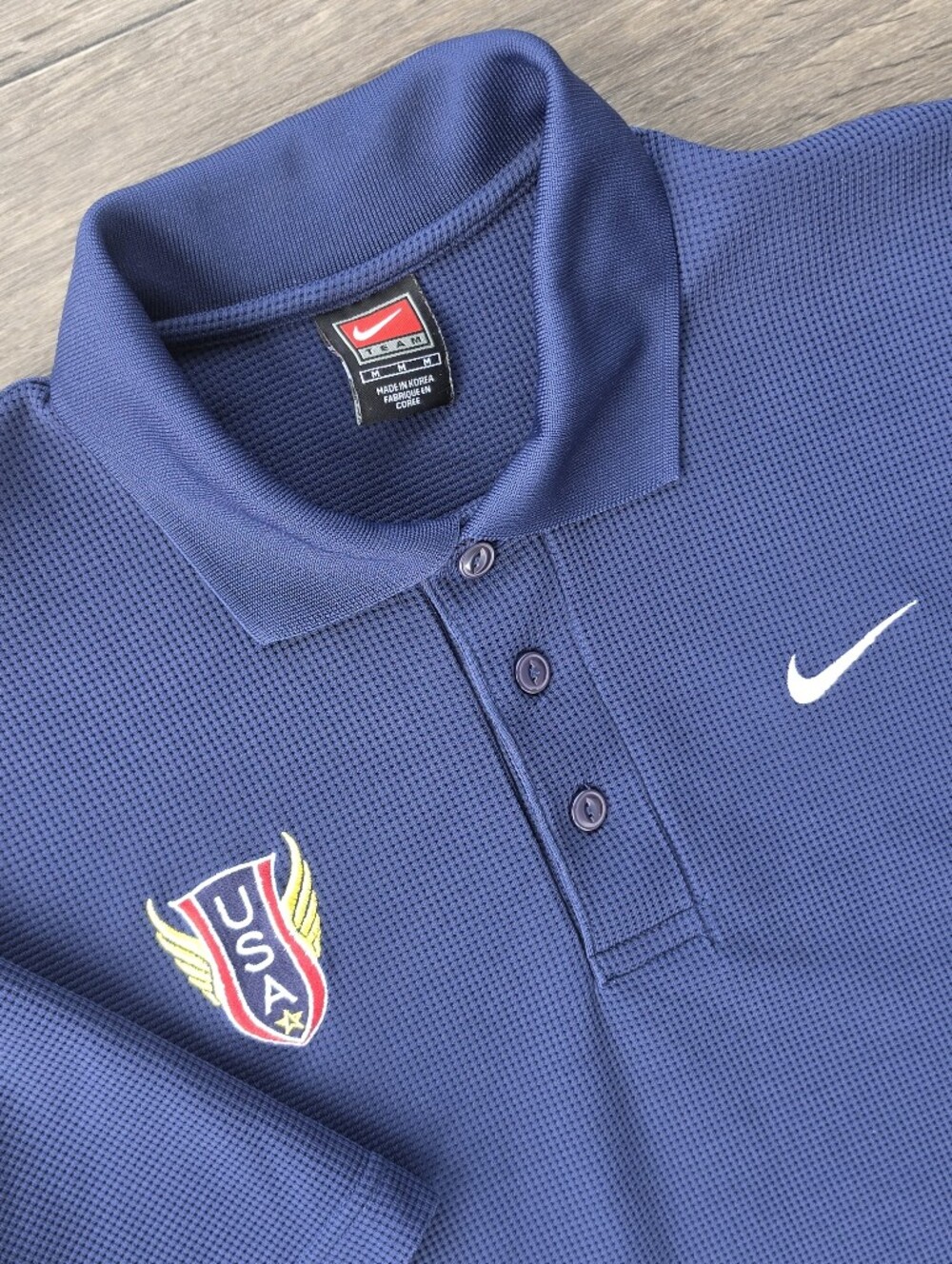VTG Nike Team Drifit Mens Medium USA Track & Field Olympic Polo Navy Blue